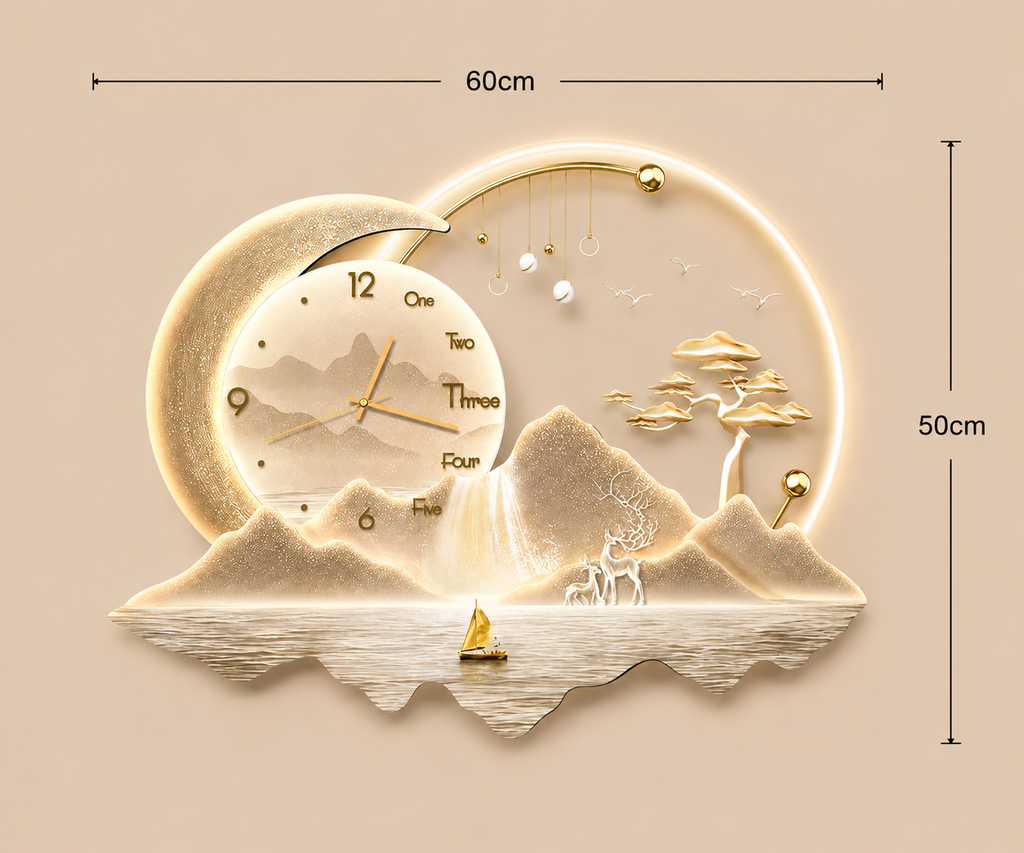 Luxury LED Moon Landscape Wall Clock