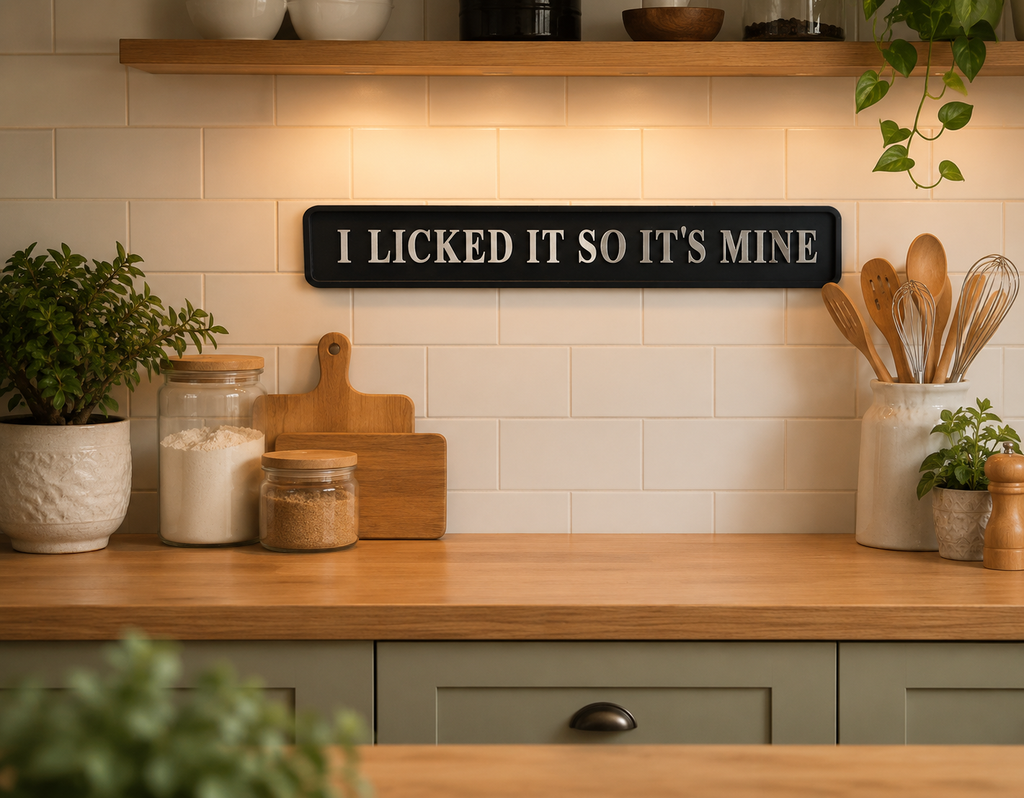 I Licked It So It's Mine sign lifestyle collage