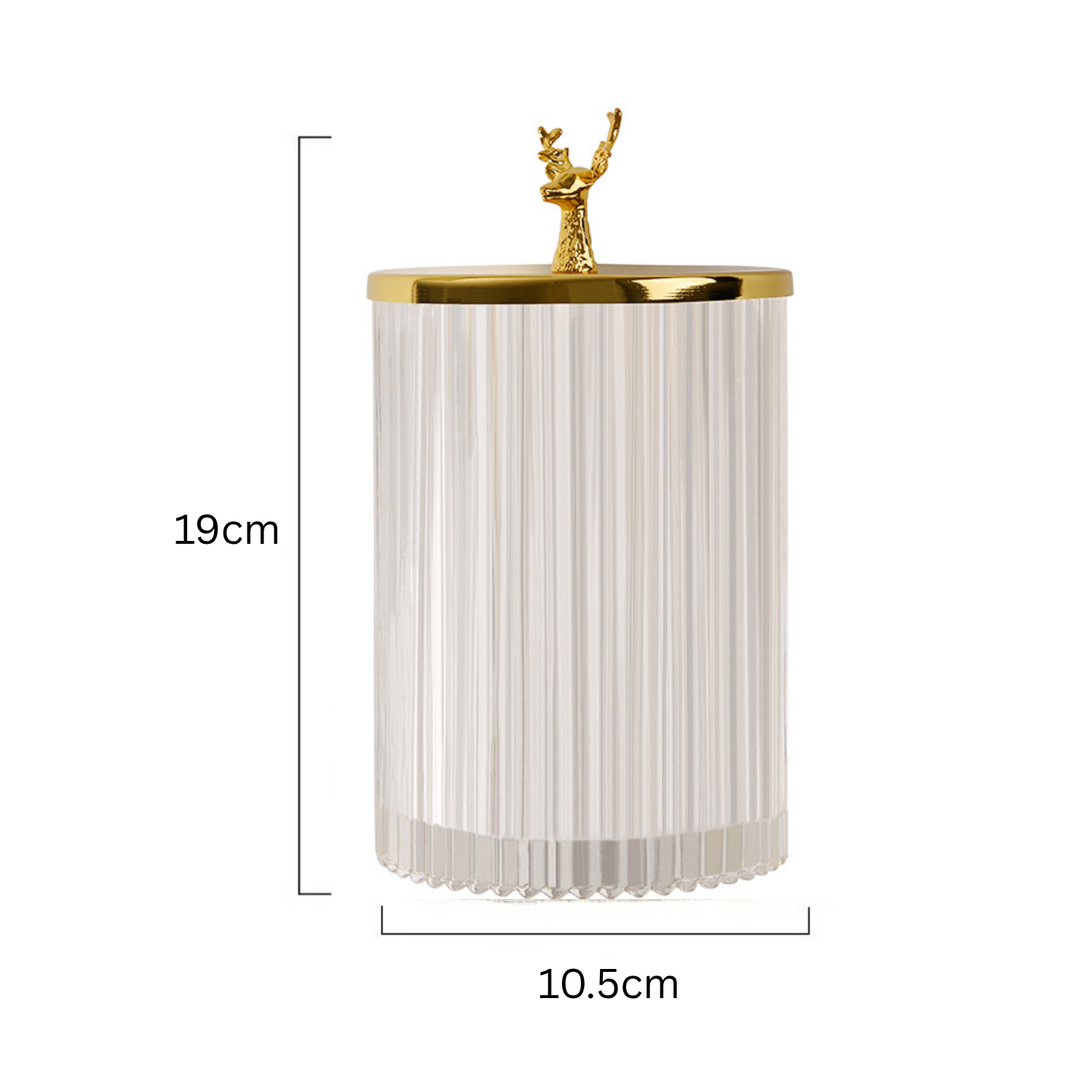 Ribbed Glass Storage Jar With Golden Stag Lid