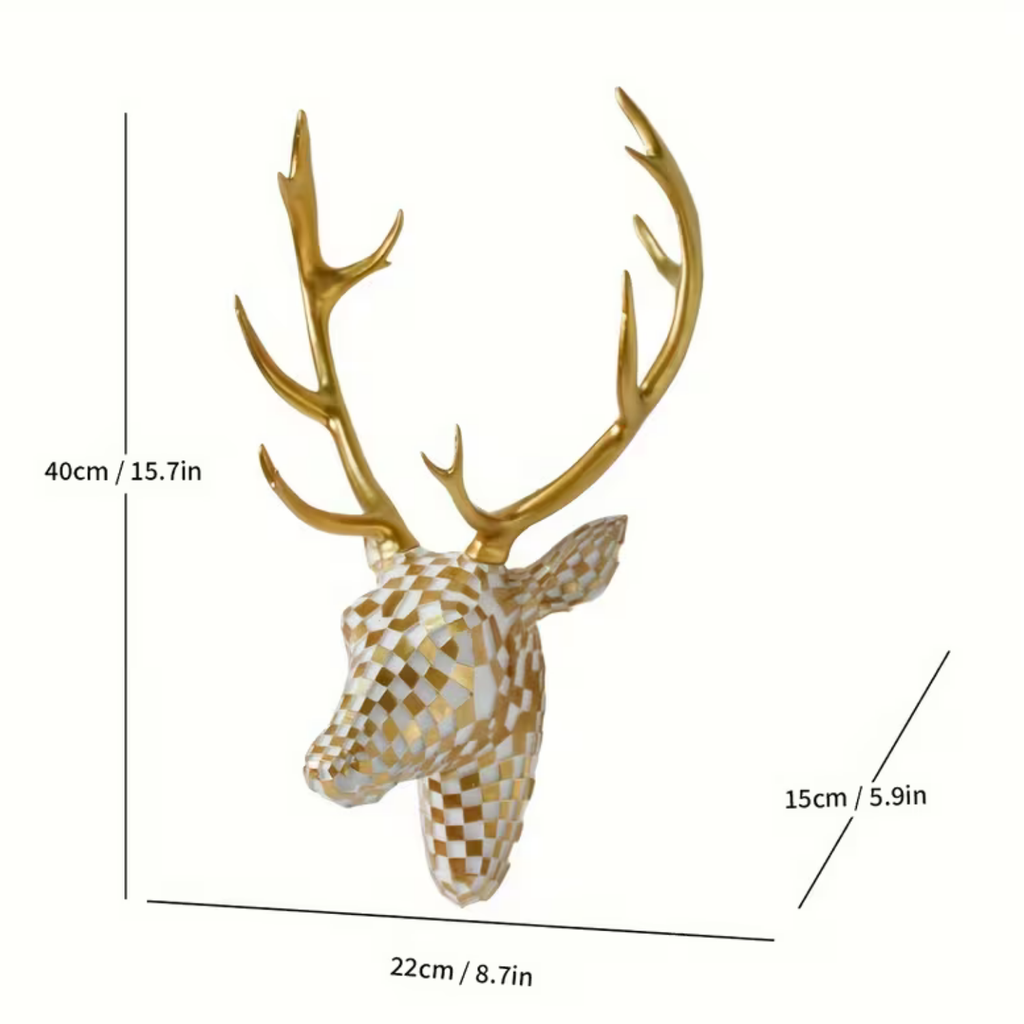 Gold antler stag head wall sculpture dimensions - 22cm W x 15cm D x 40cm H