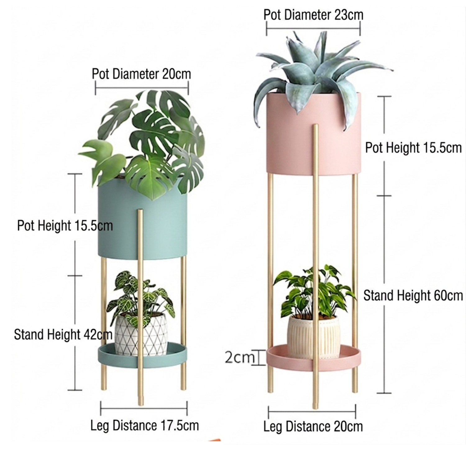 2 Tier Metal Plant Stand With Tray Shelf Planter