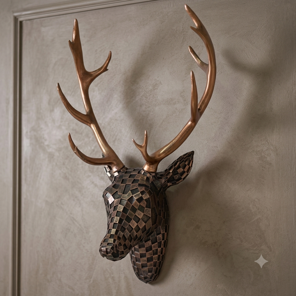 Black Antler Stag Head Wall Art Mosaic Checker Deer Head
