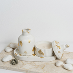 White & Gold Ceramic Vase and Heart Jar Tray Set