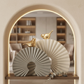2pc Ribbed Fan Vase With Golden Bird Figurine