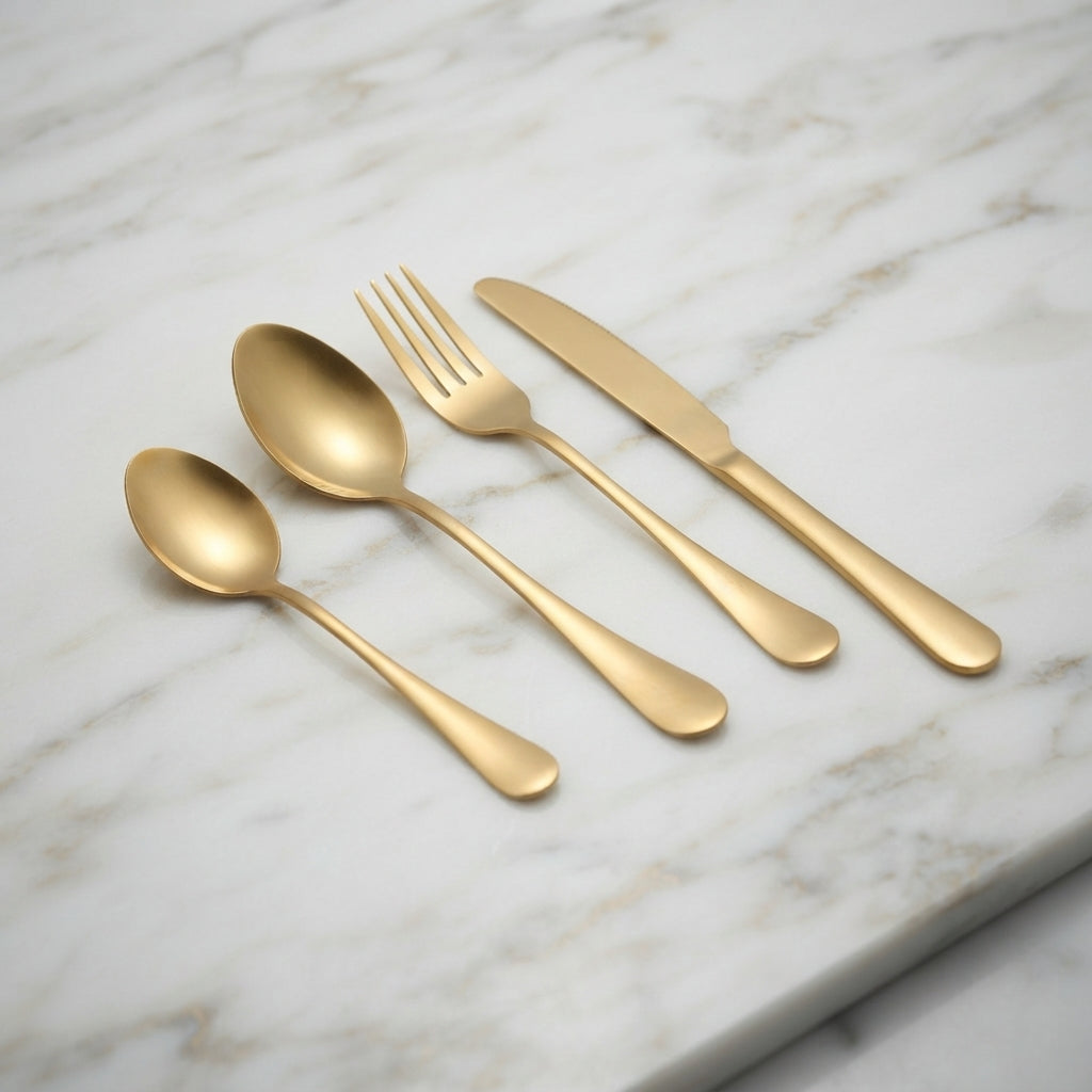 Gold Plain Cutlery Set Dining Essentials – 24 Piece