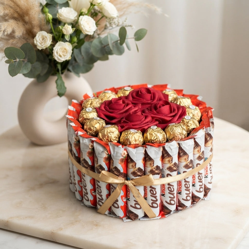 Kinder Bueno & Ferrero Rocher Round Chocolate Gift Box – 20cm