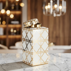 Gold & White Large Ceramic Jar With Lid