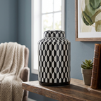 Geometric Monochrome Ceramic Black White Ginger Jar