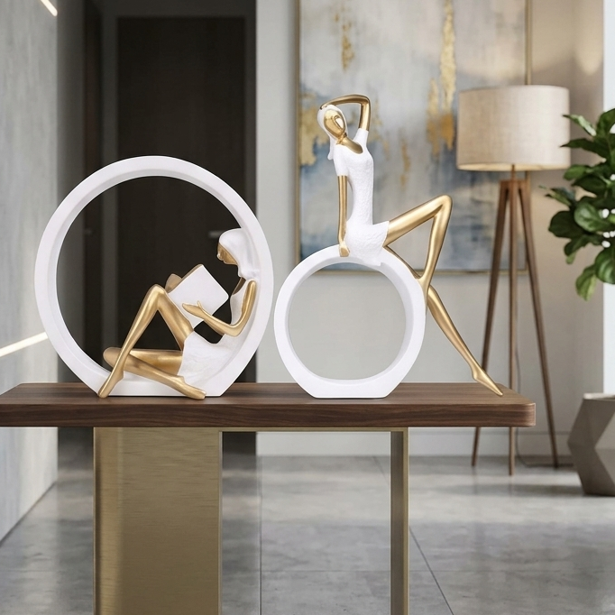 OK Abstract Figure Sculpture Set White & Gold