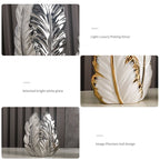 White & Gold Leaf Vase Set (Large & Small)
