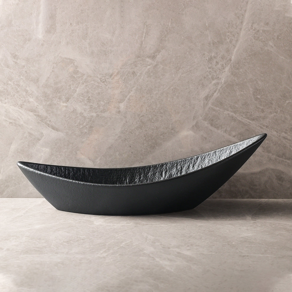 Boat Shaped Ceramic Fine Dine Bowl — Black & White
