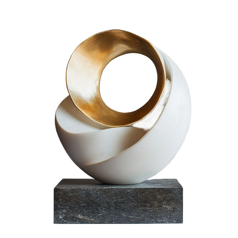 White and gold twist sculpture on a charcoal rectangular base