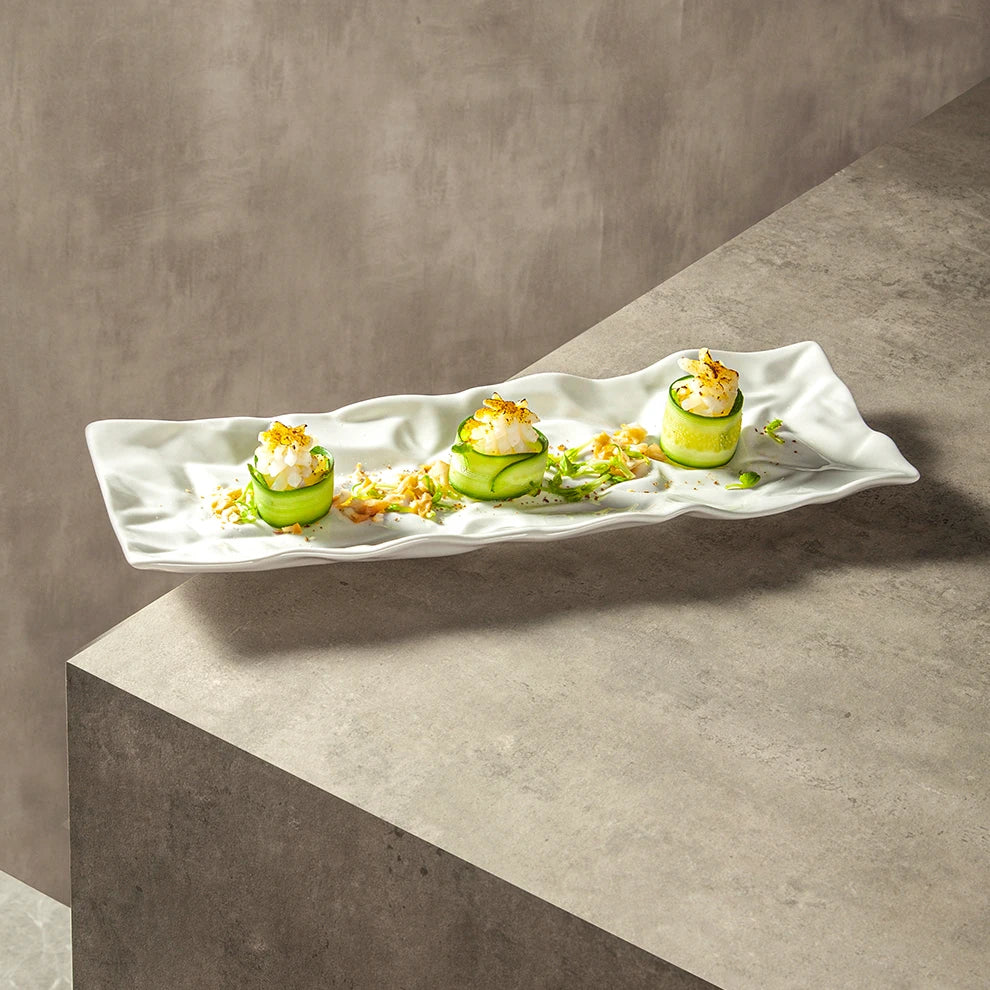 Crumple Texture Rectangle Ceramic Serving Fine Dine Tray