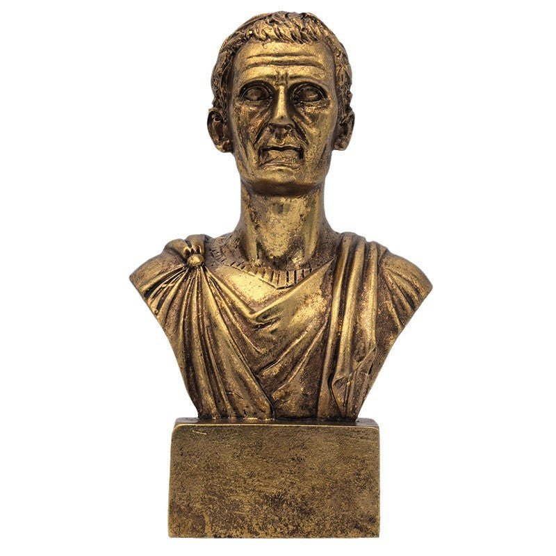 Roman emperor bust sculpture - front view on white background showing facial detail