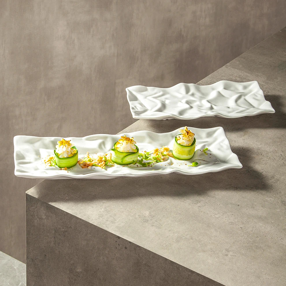 Crumple Texture Rectangle Ceramic Serving Fine Dine Tray