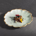 Lotus Flower Ceramic Fine Dine Dinner Plate — Brown & White