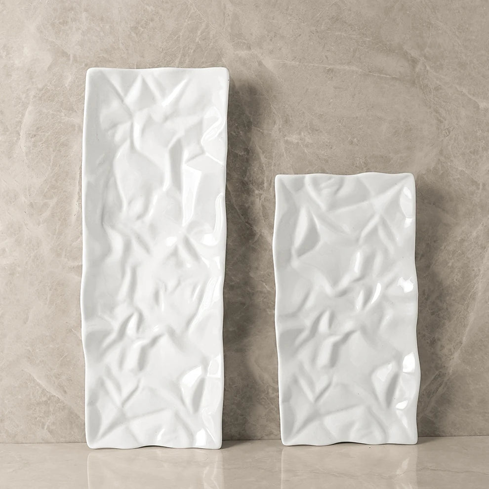 Crumple Texture Rectangle Ceramic Serving Fine Dine Tray