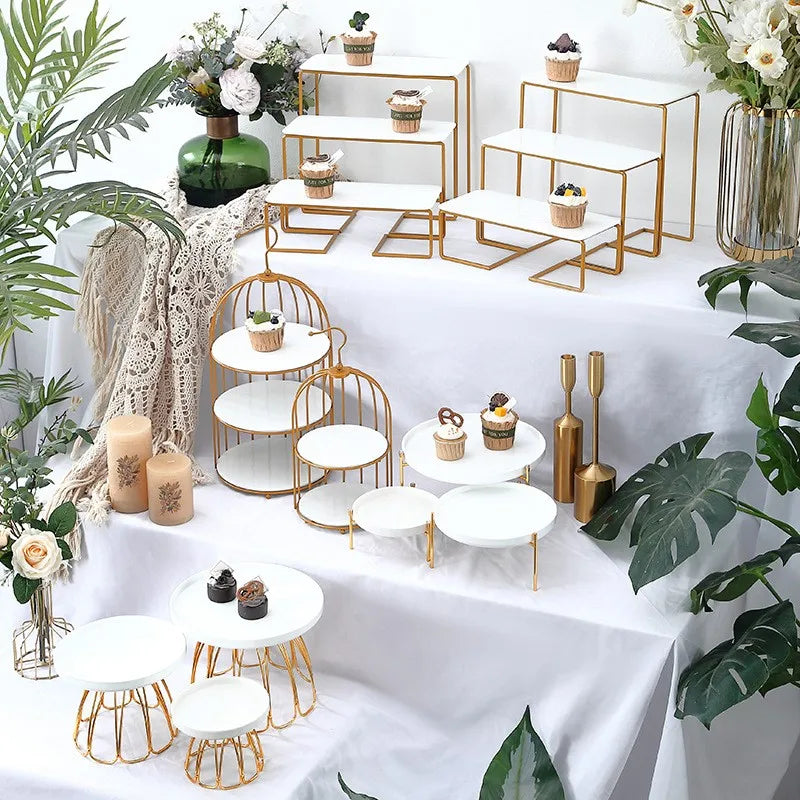 Gold Metal Cake Stand & Display Set – Birdcage & Tiered Risers