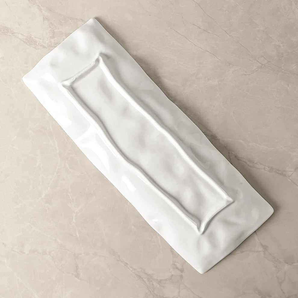 Crumple Texture Rectangle Ceramic Serving Fine Dine Tray