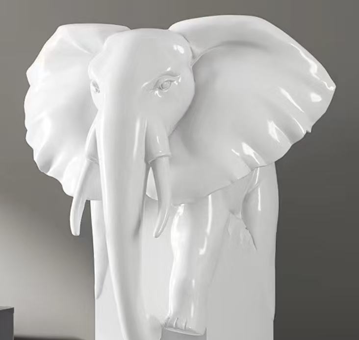 White elephant head sculpture close-up detail