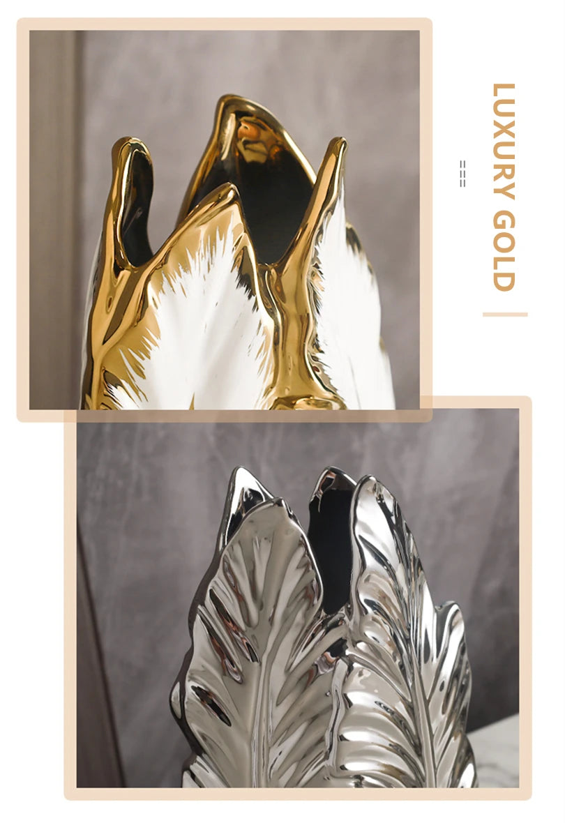 Silver Leaf Vase Set (Large & Small)