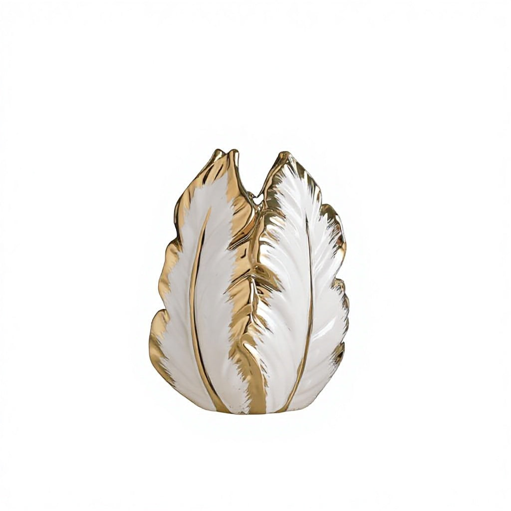 White & Gold Leaf Vase Set (Large & Small)