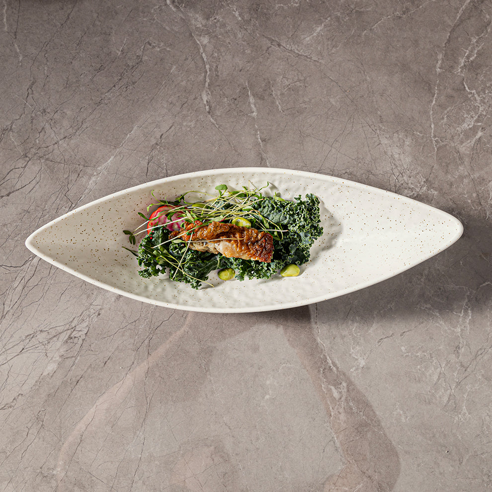 Boat Shaped Ceramic Fine Dine Bowl — Black & White