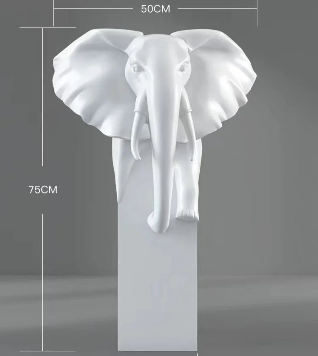 White elephant head sculpture dimensions - 50cm W x 75cm H