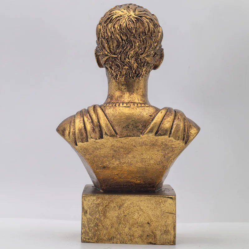 Roman emperor bust sculpture - back view showing detailed hair and toga drape