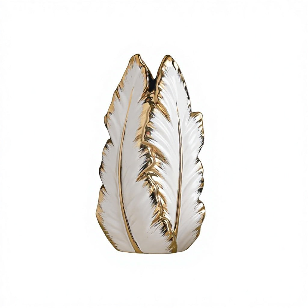 White & Gold Leaf Vase Set (Large & Small)