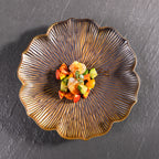 Lotus Flower Ceramic Fine Dine Dinner Plate — Brown & White