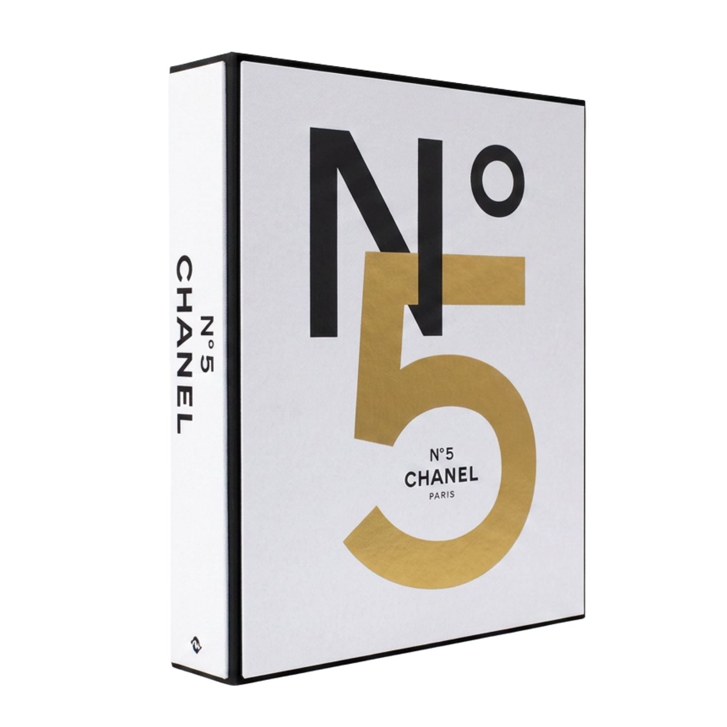 A white rectangular product box with black and metallic gold typography reading 'N°5 CHANEL' and 'N°5 CHANEL PARIS' on a clean white background.