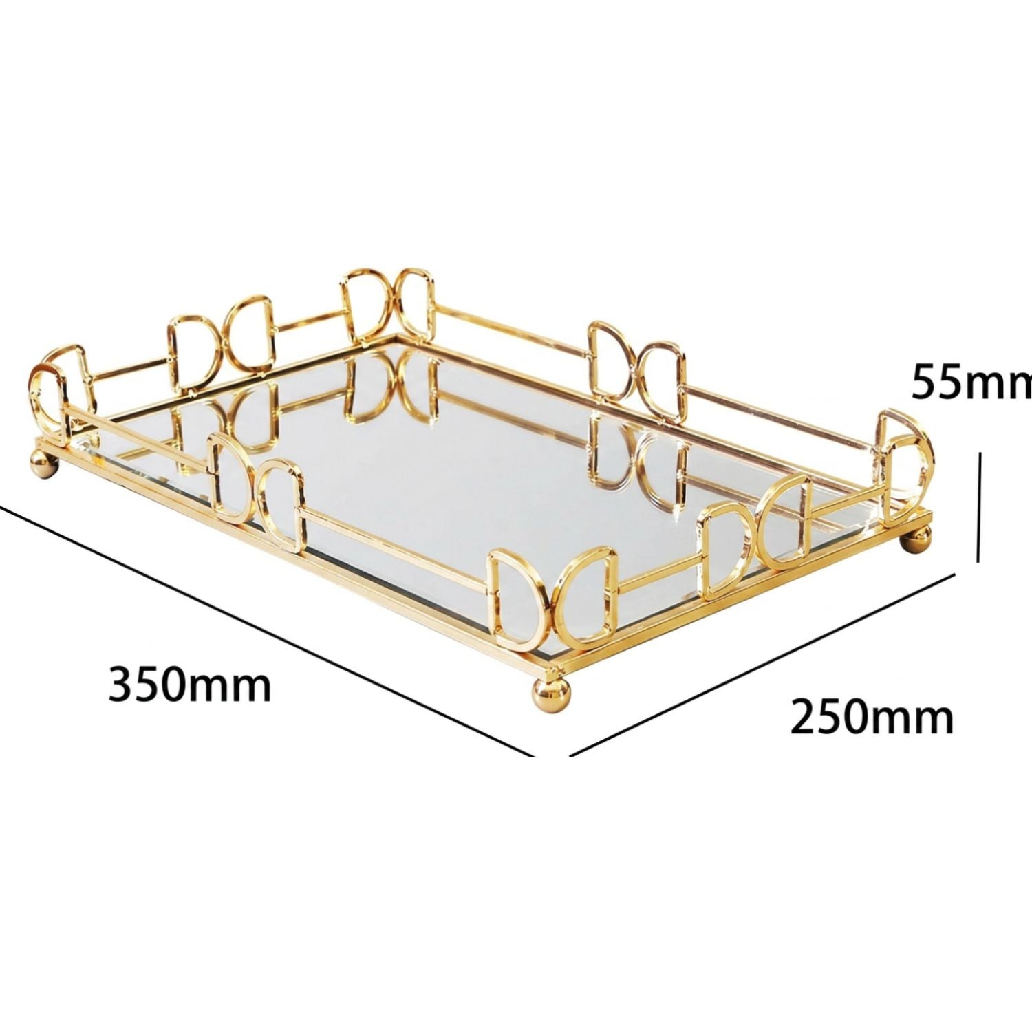 35cm Rectangular Golden Mirror Decorative Vanity Tray
