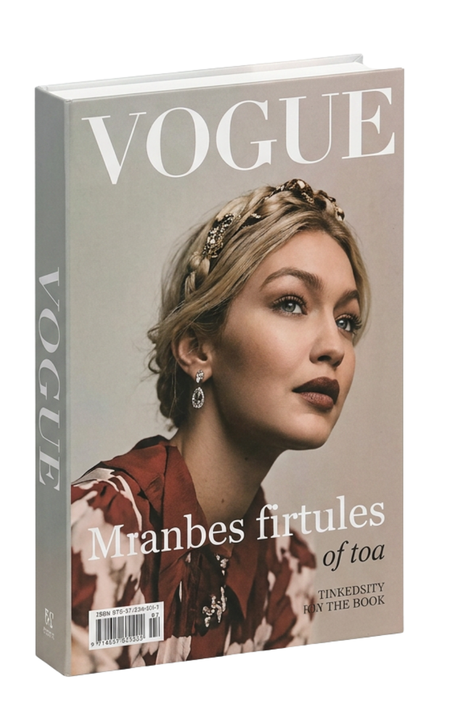 Vogue decorative coffee table book grey cover with fashion model portrait on white background