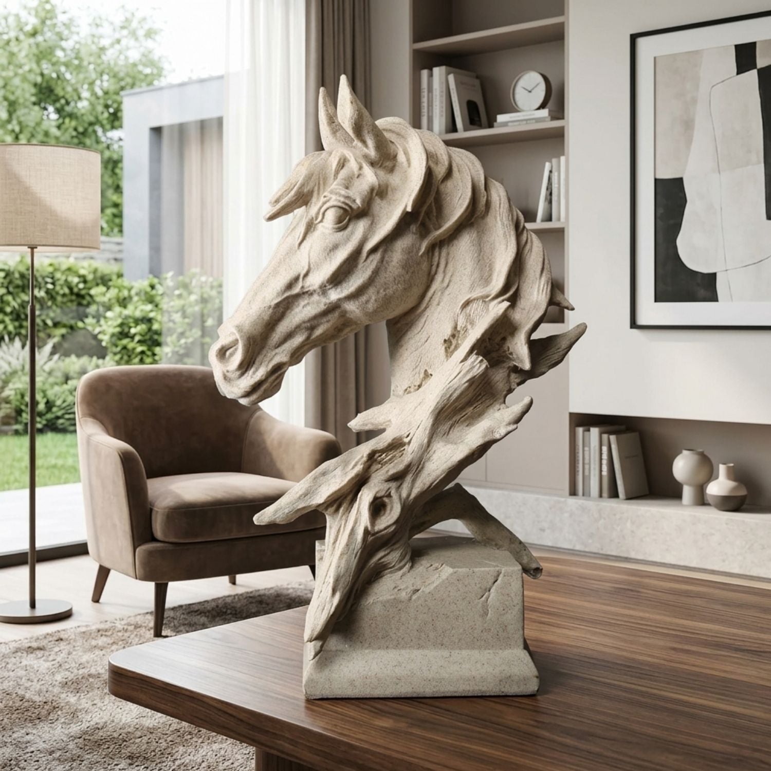 Horse Head Bust Sculpture Stone White Classical Equestrian Figurine