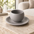 Rounded Handle less Cup with Matching Plate – Beige or Grey