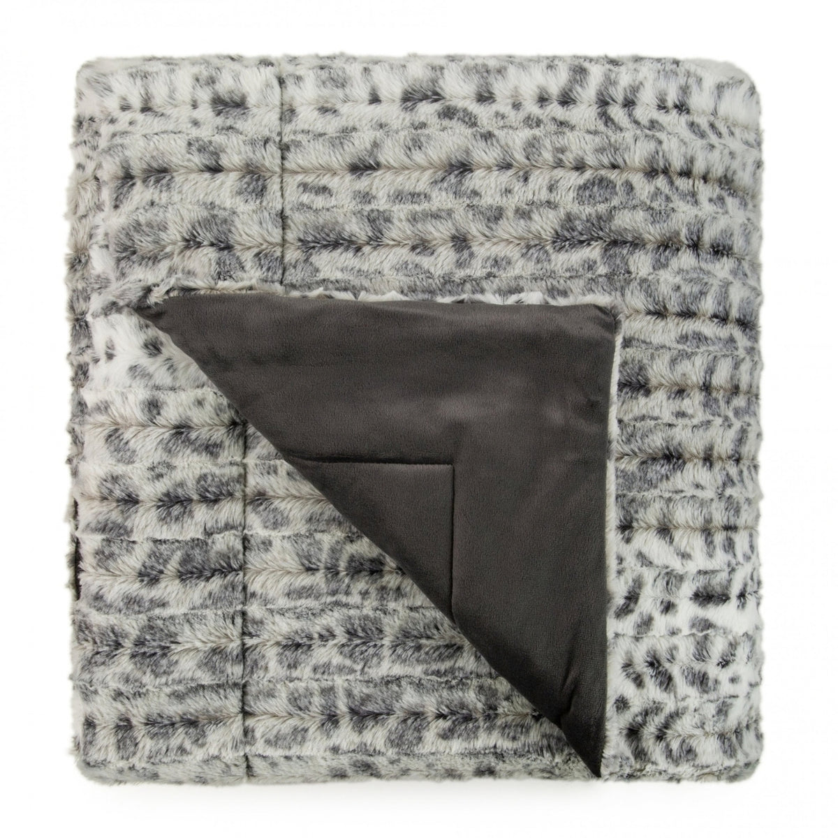 Floral-patterned quilt with a dark gray interior on a white background