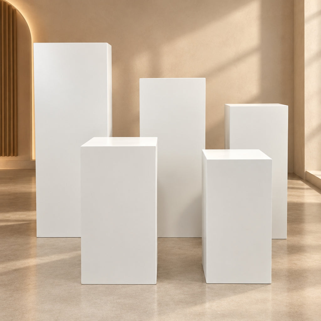 Set of 5 White MDF Display Plinth Stands for Events & Shops