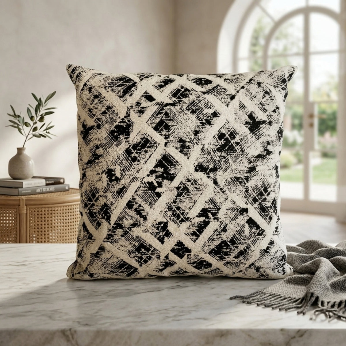 Monochrome Black & Cream Filled Cushion, 60 x 60 cm
