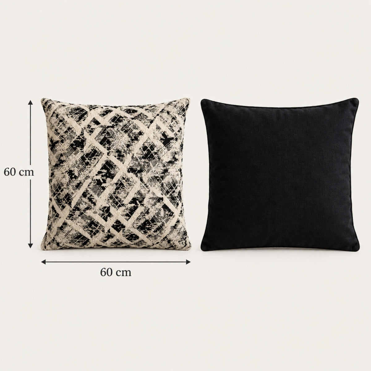 Monochrome Black & Cream Filled Cushion, 60 x 60 cm