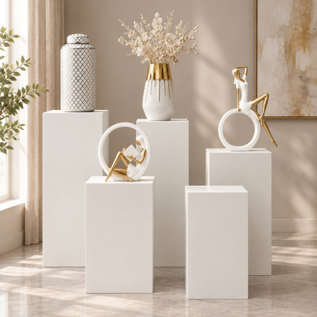 Set of 5 White MDF Display Plinth Stands for Events & Shops