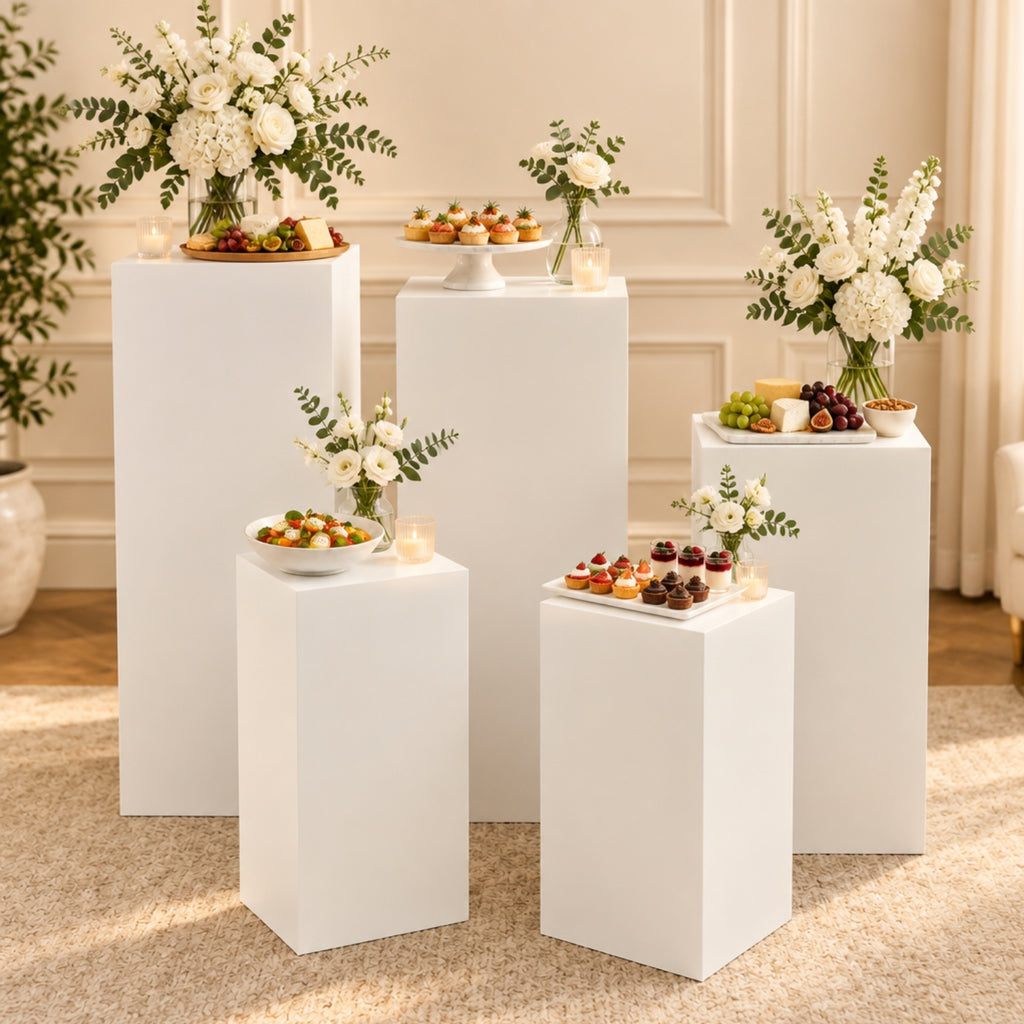 Set of 5 White MDF Display Plinth Stands for Events & Shops
