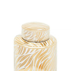 Large Round Gold & White Ceramic Ginger Jar With Lid