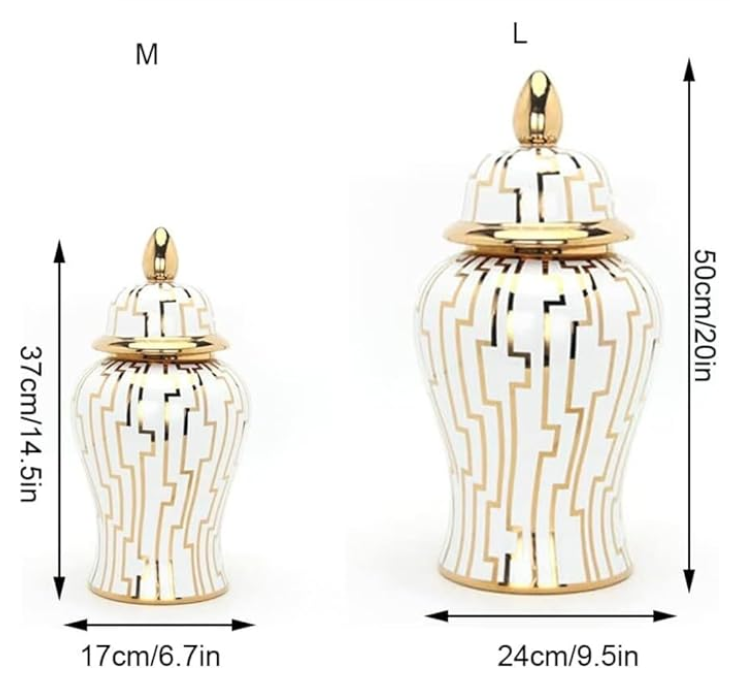 Ivory & Gold Geometric Liner Ginger Jar