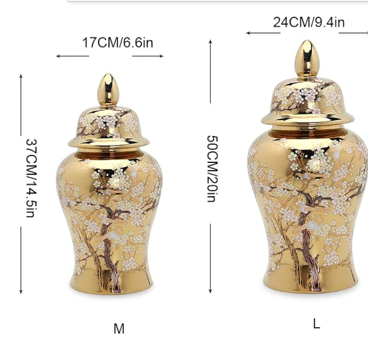 Gold Cherry Blossom Ginger Jar with Lid