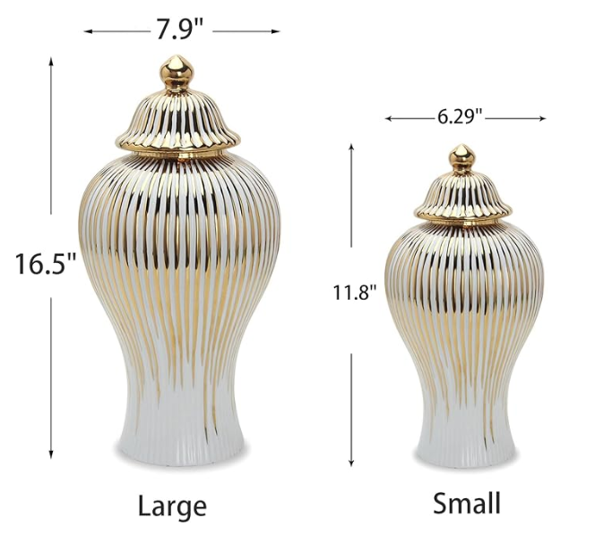 Gold Stripe Ceramic Ginger Jar