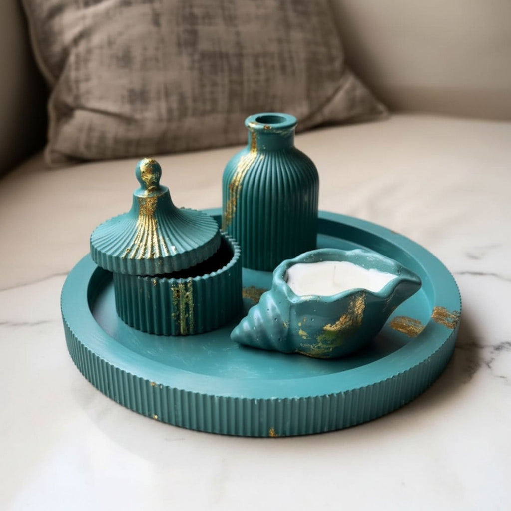 Sea Green & Gold Ceramic Decorative Tray Set