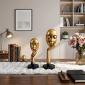 Set of 2 Abstract Face Sculpture Golden Thinking Man & Woman Figurines