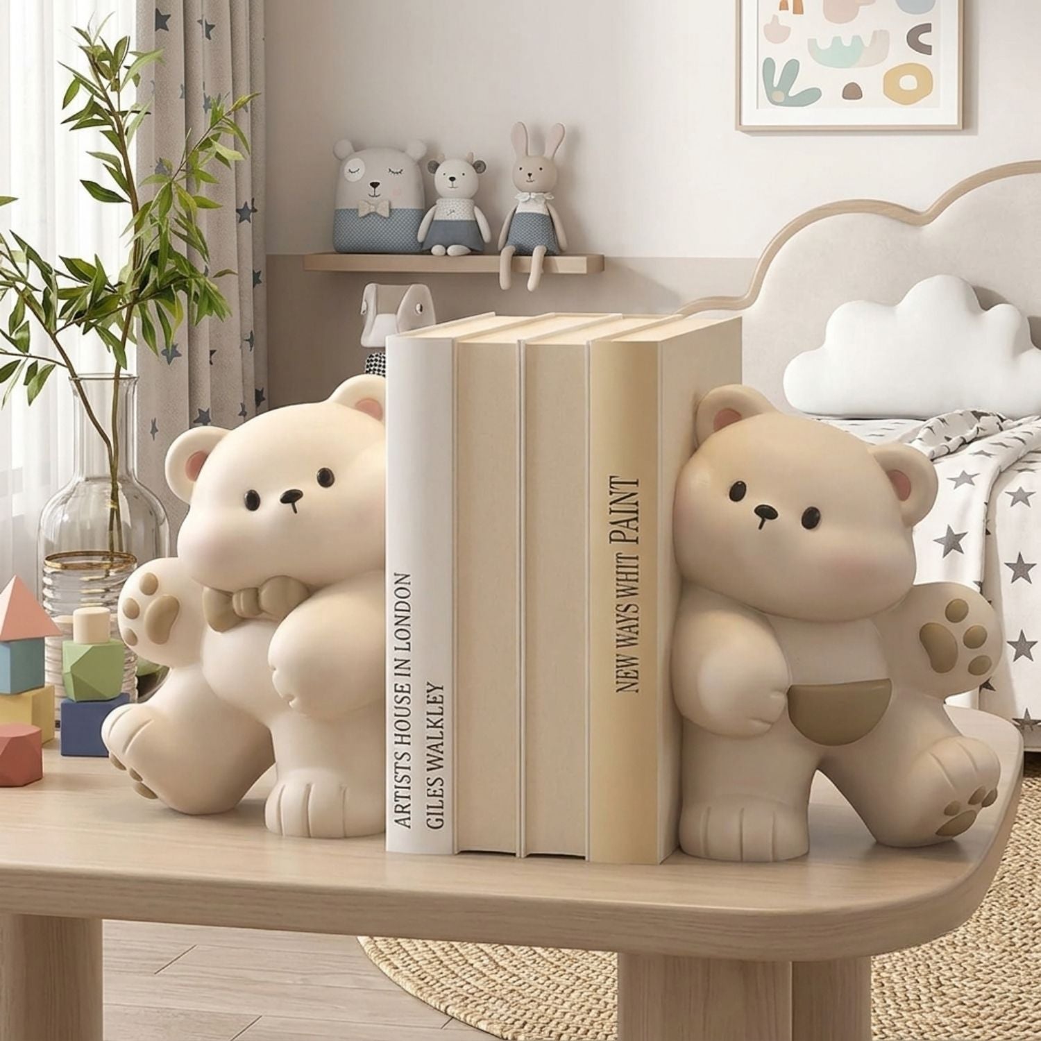 Teddy Bear Bookend Set Resin Bear Figurine Pair