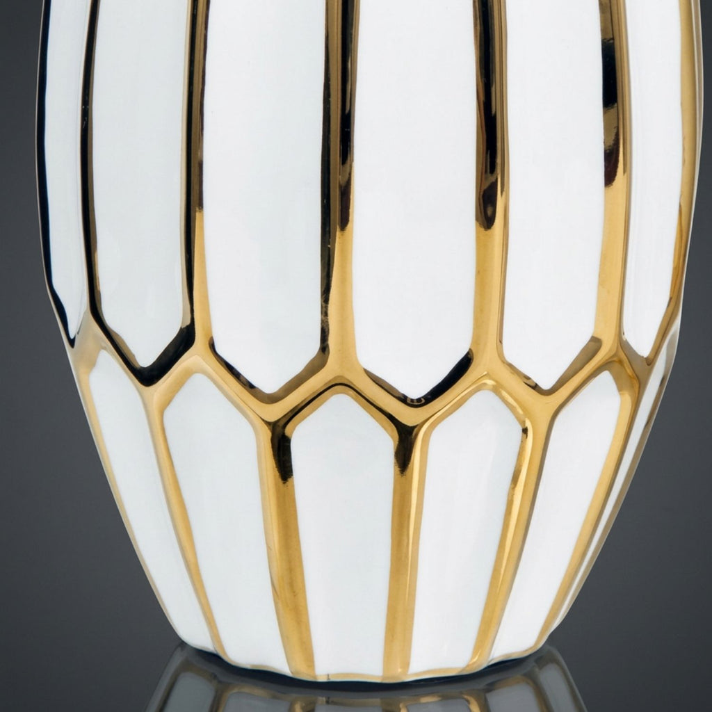 White & Gold Geometric Ceramic Vase